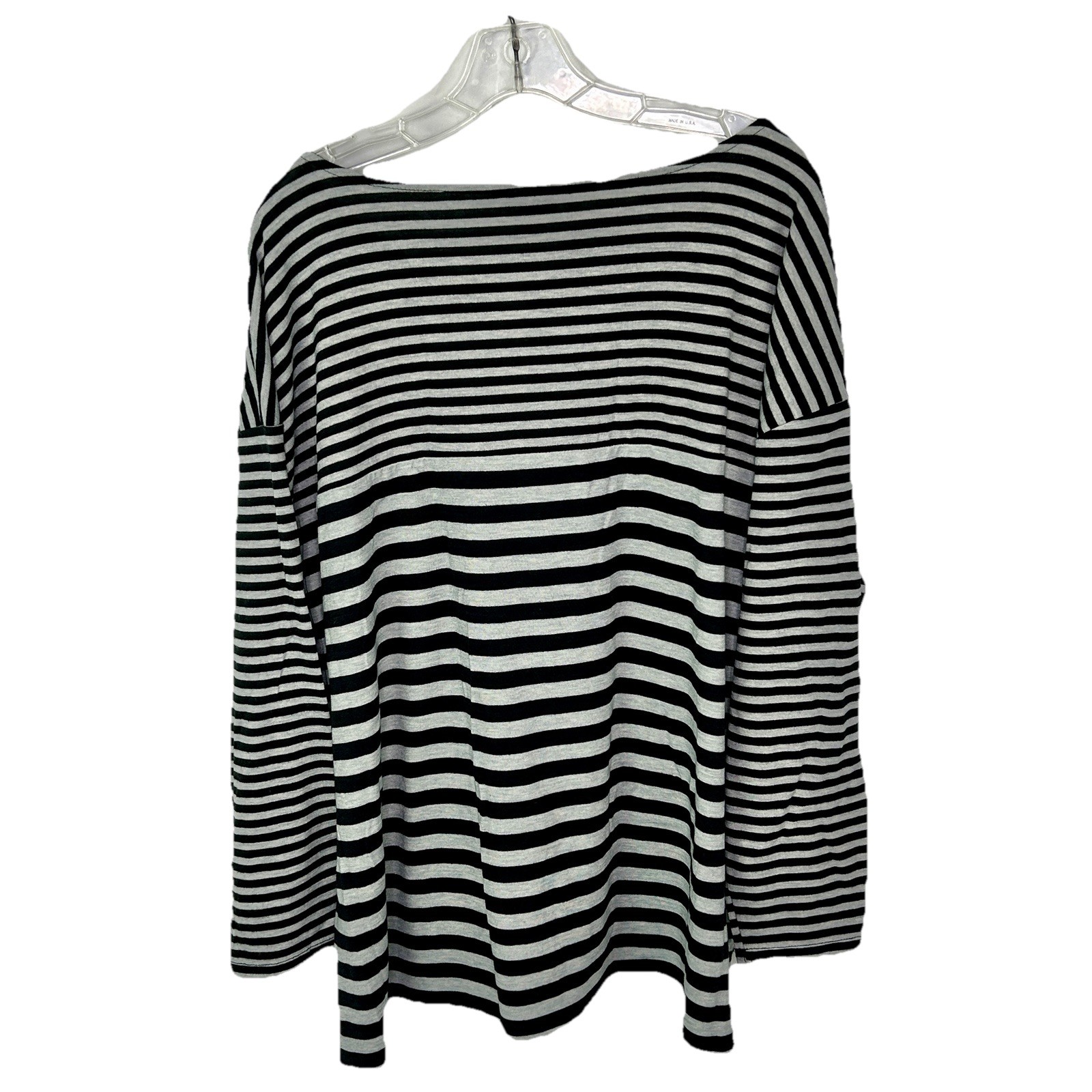 NEW Talbots Black & Gray Striped Round Neck Long Sleeve Casual Top Size 3Xp