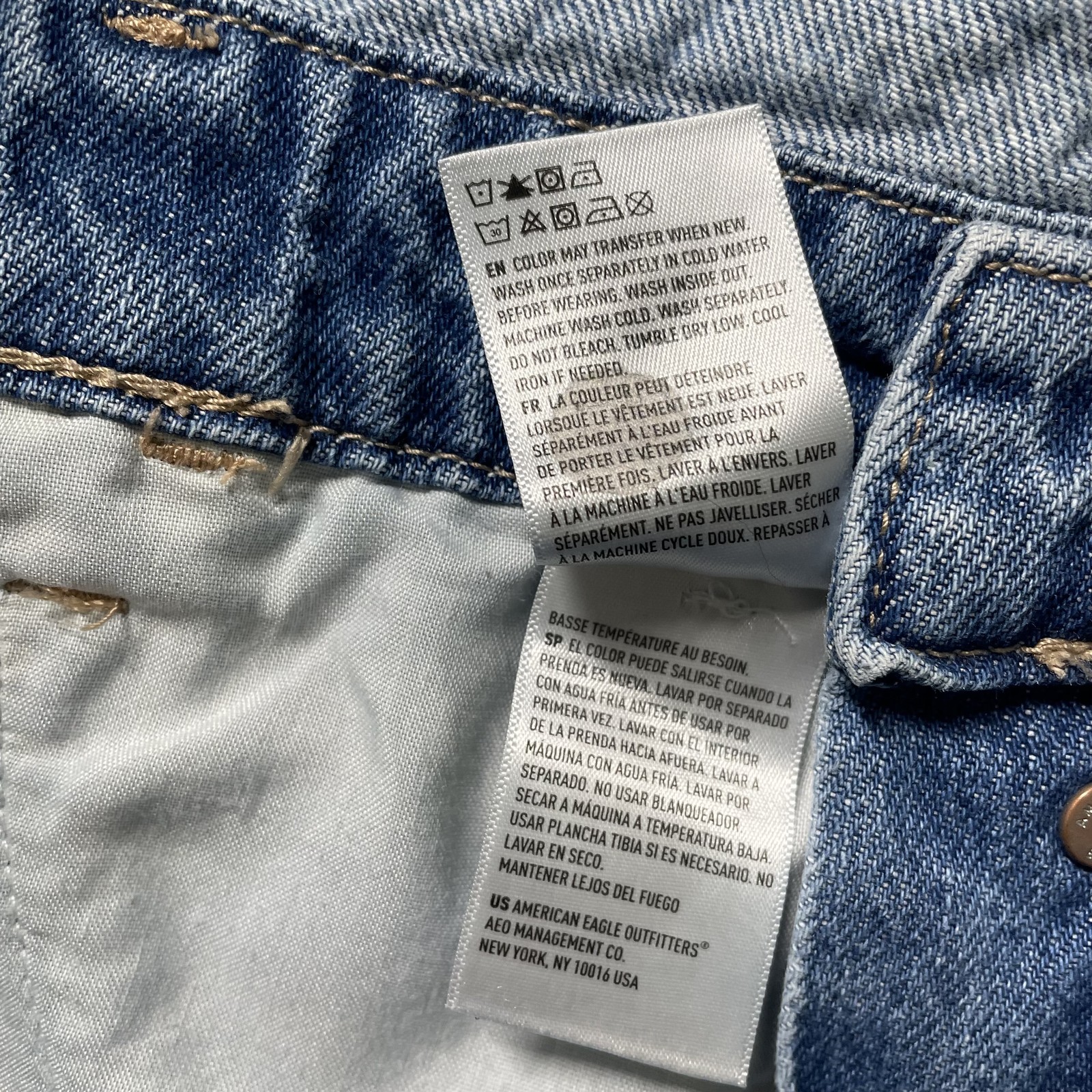 American Eagle Denim Shortall Distressed Frayed Hem Blue Women’s Size M -C