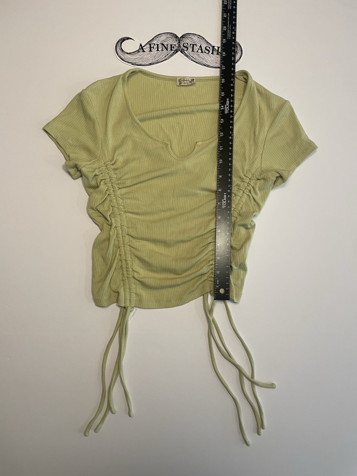 Intimately Free People Top Notch Tee Ribbed Ruched Drawstring Top Green Medium