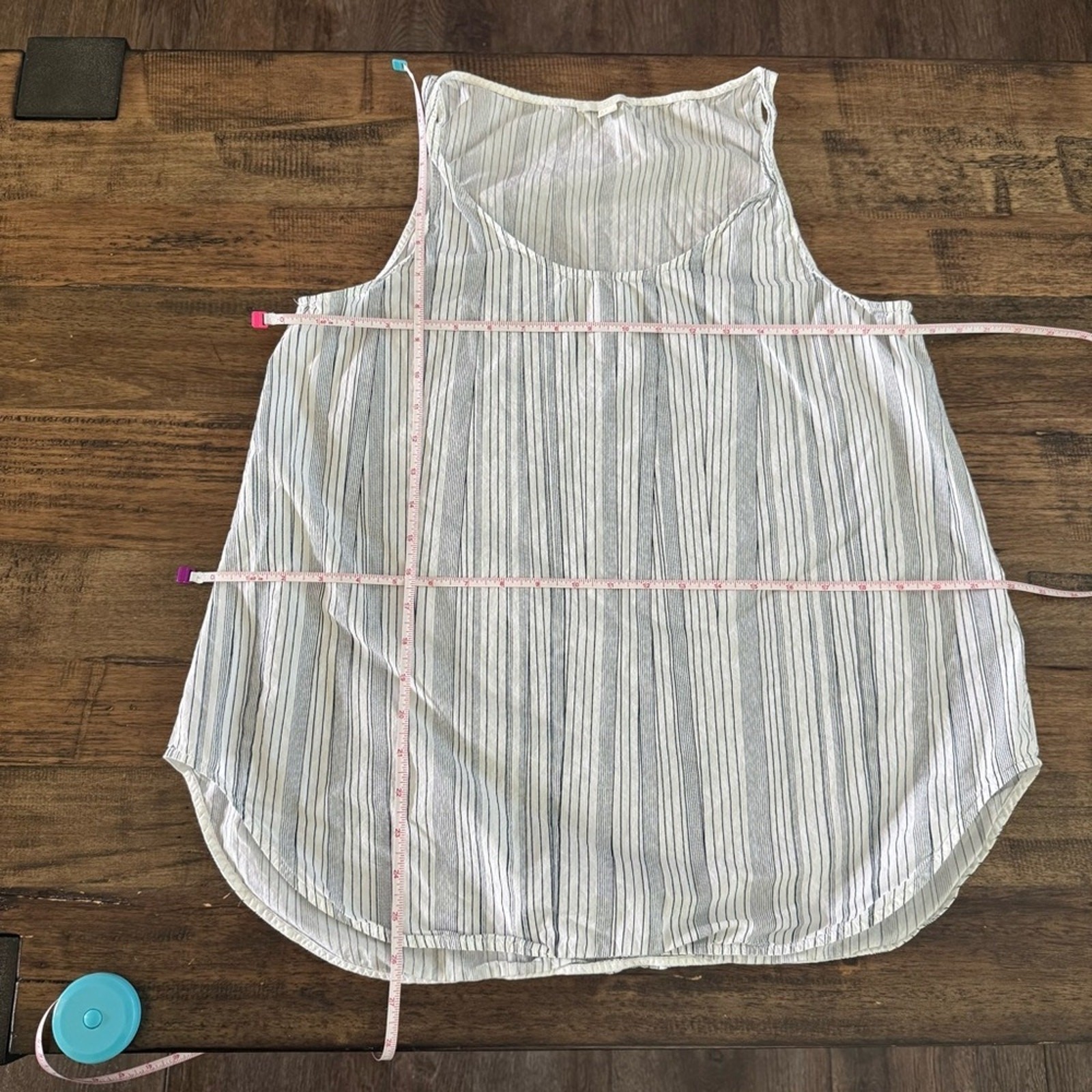 COS 100% Cotton Striped Sleeveless Tank Top White Navy Blue Rounded Hem Size S