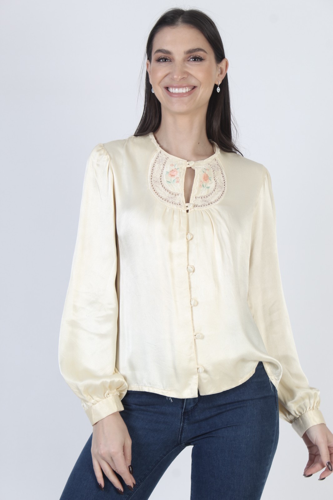 Vtg Gunne Sax Blouse Embroidered Jessica McClintock Satin Prairie Top Tunic