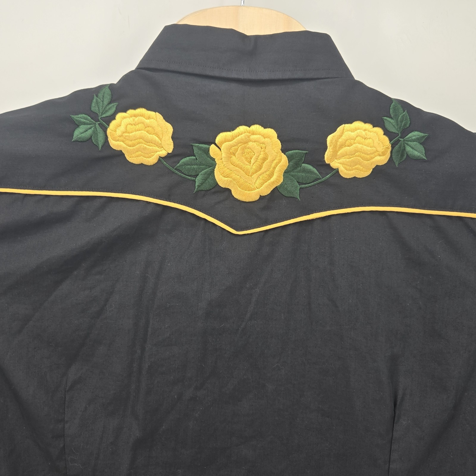 Vintage Roper Western Pearl Shirt Floral Yellow Rose Cowboy Rodeo Rockabilly XL