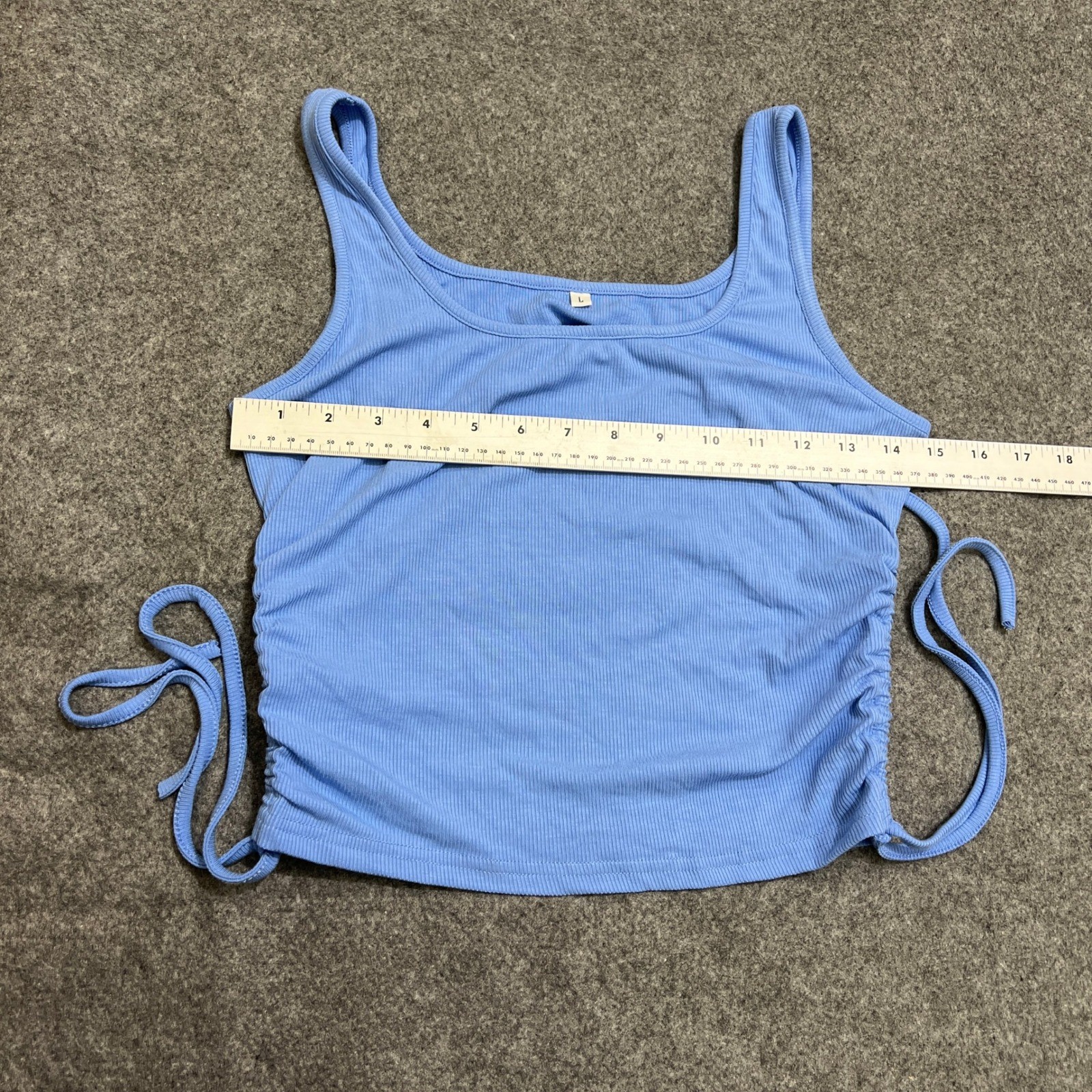 Women’s Blue Ribbed drawstring Ruched Side Ties Tank Top Size L