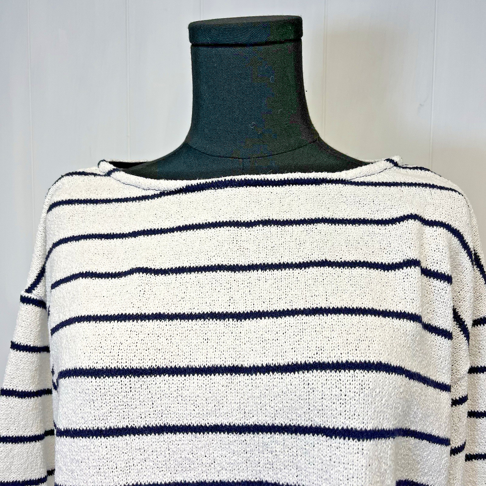 H & M Womens Striped Sweater Size Medium Cotton Blend Nautical Boat Neck White