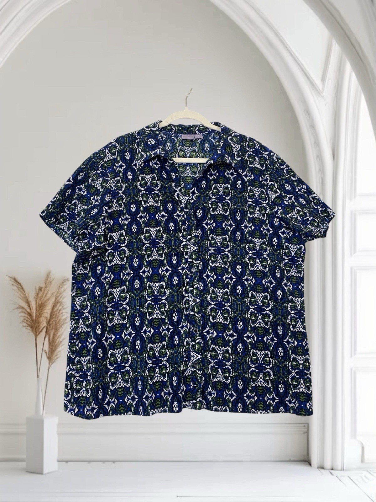 Laura Scott Womens Floral Pleated Top Size 1X Stretch Lightweight Summer Chic