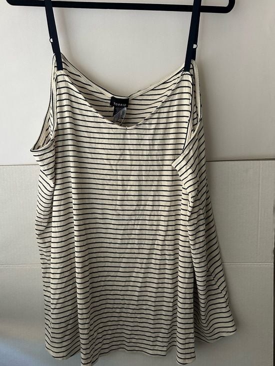 torrid Black and Cream Striped Ribbed Tank