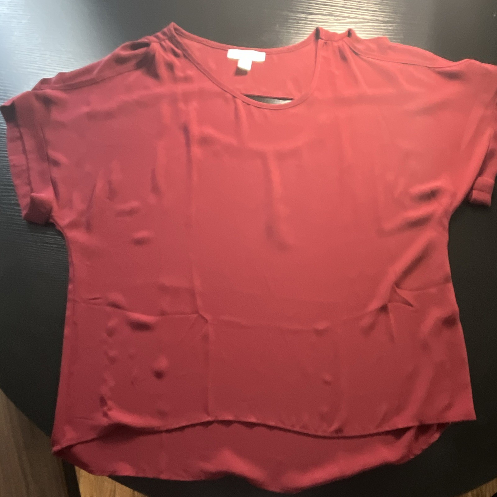 Maternity S Red Solid Round Neck Short Sleeve Polyester Pullover Blouse Top