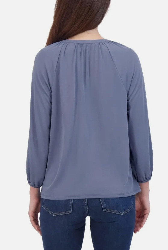 Lucky Brand Women’s Notch V-Neck Sandwash Top Blue, Sz L, NWOT