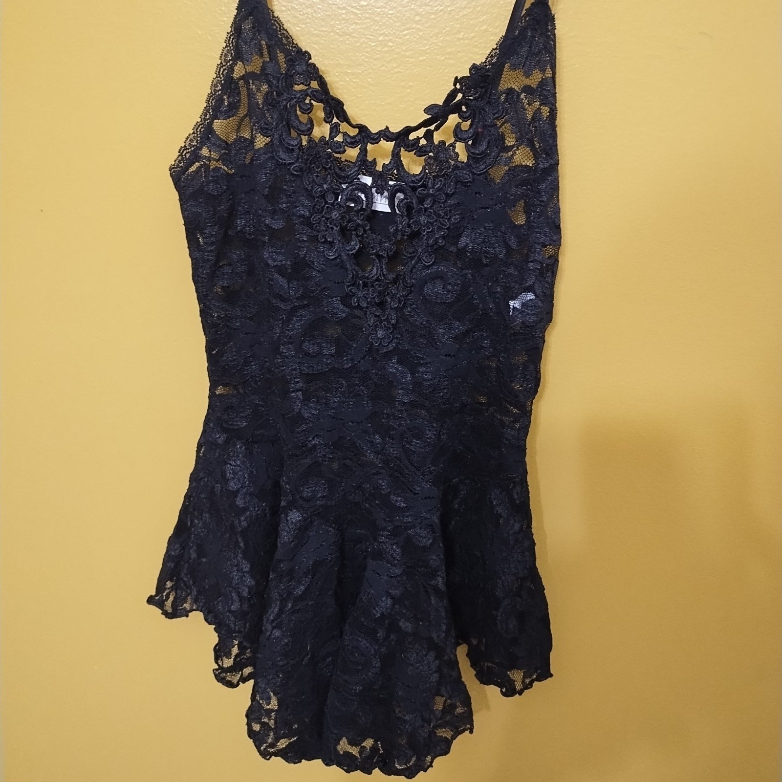 VTG Adonna Black Lace Babydoll Cami S Coquette Fairy Whimsygoth Made in USA