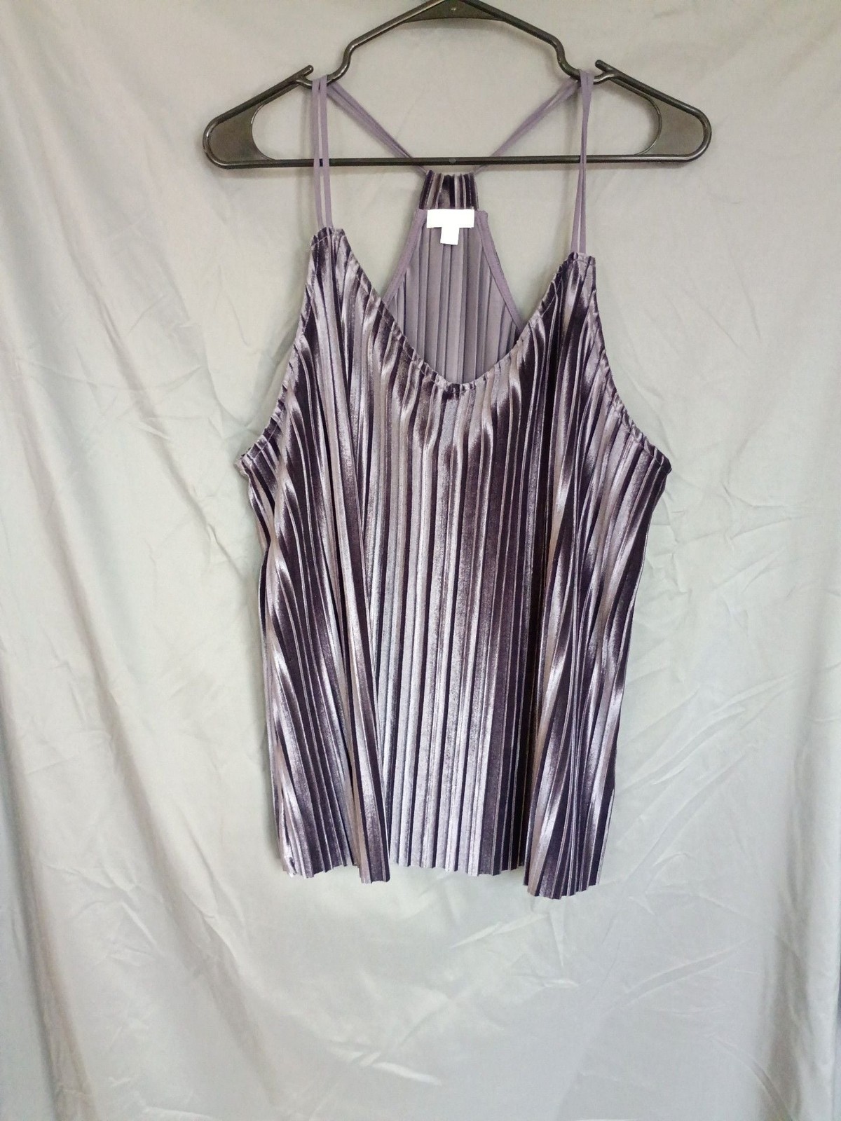 Cato Metallic Accordion Pleated Cami Tank Top Velour feel