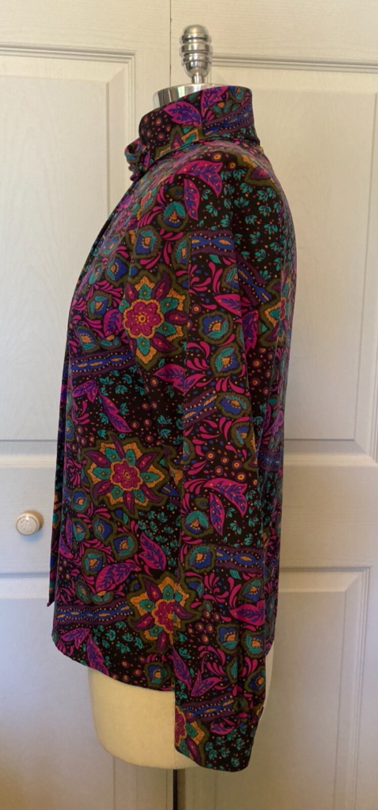 Vintage Alyssa Carr Women’s Multi Color Fuchsia Teal Long Sleeve Blouse Size 6 