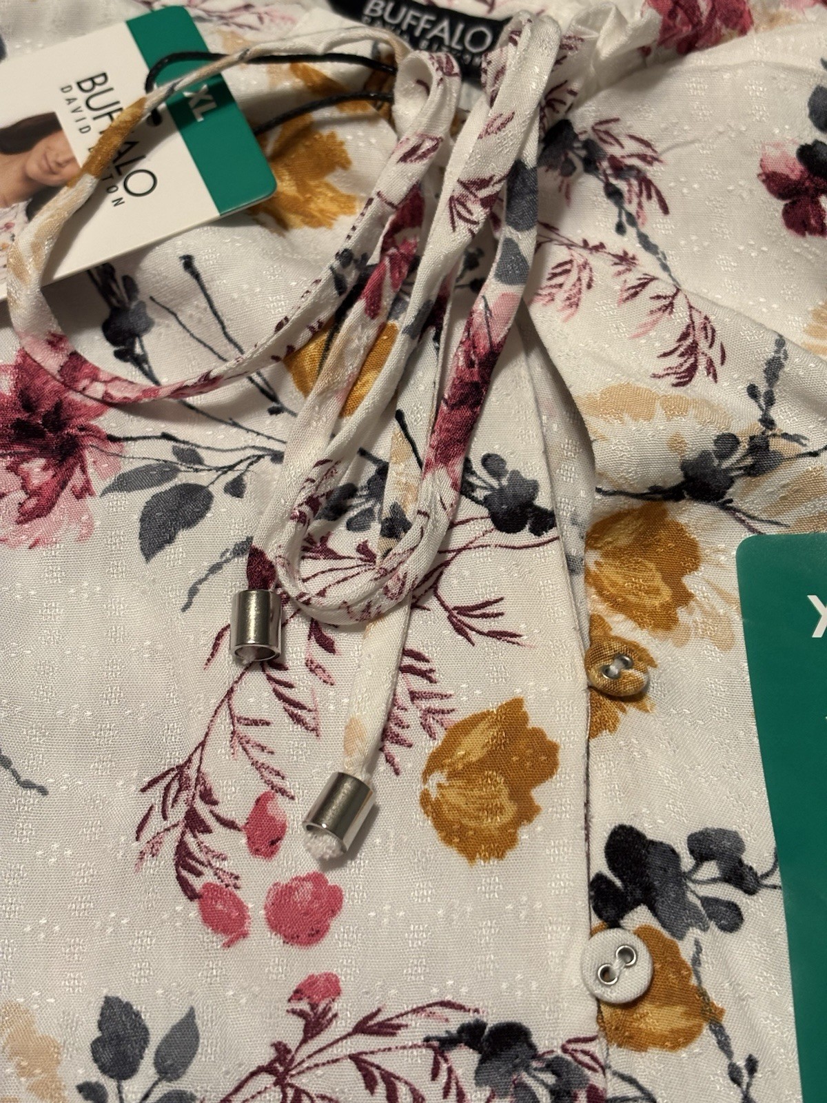 Buffalo David Bitton Floral Printed Jacquard Flutter Sleeve Blouse Size XL NWT