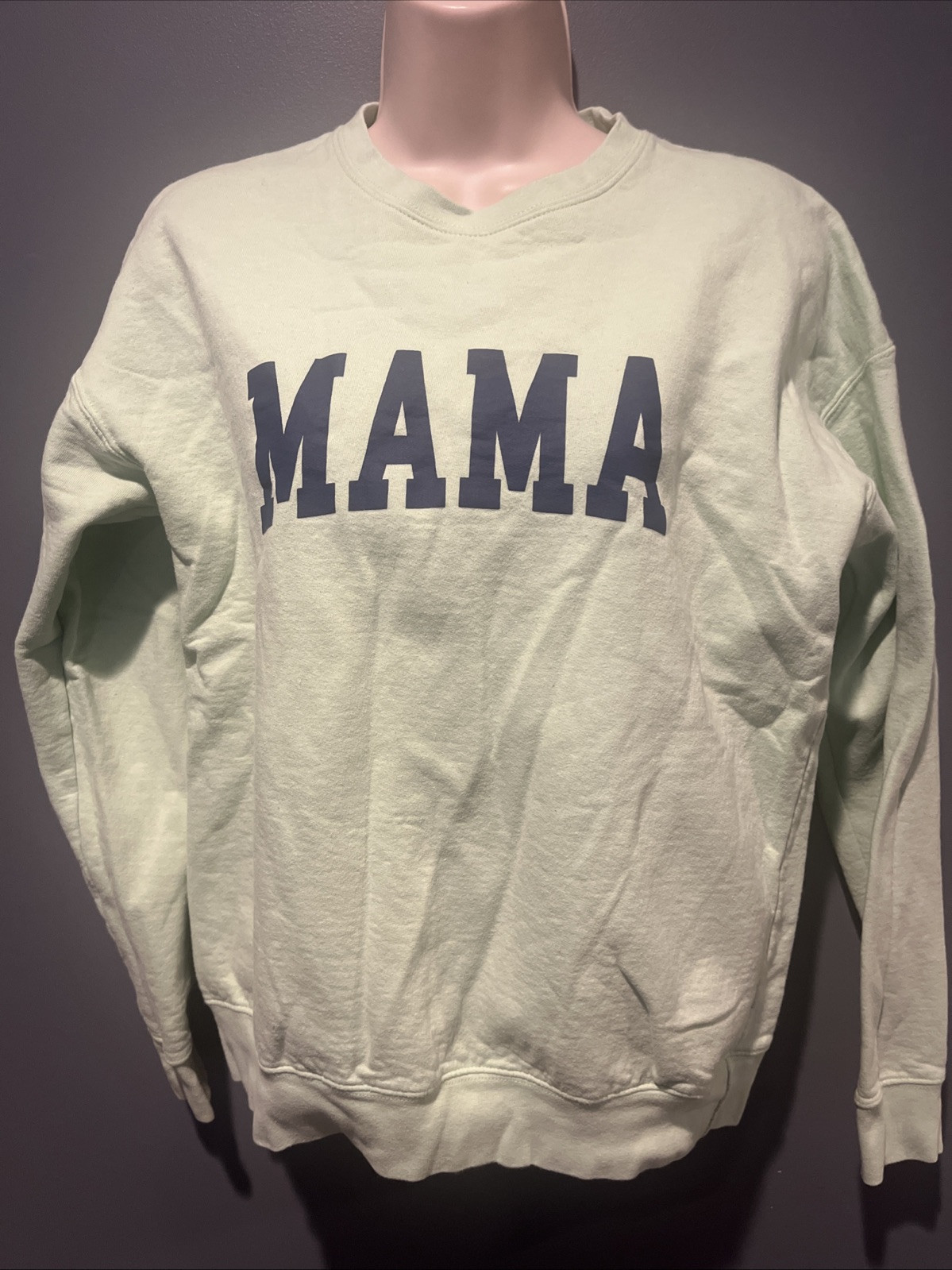 Women’s Light Green “Mama” Small Tultex Long Sleeve Pullover