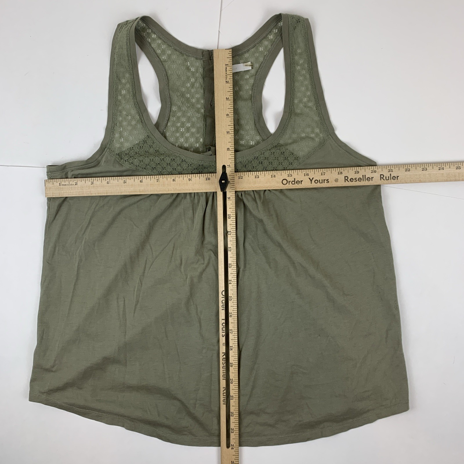 7 For All Mankind Shirt Womens Medium Green Button Back Lace Detail RacerBack