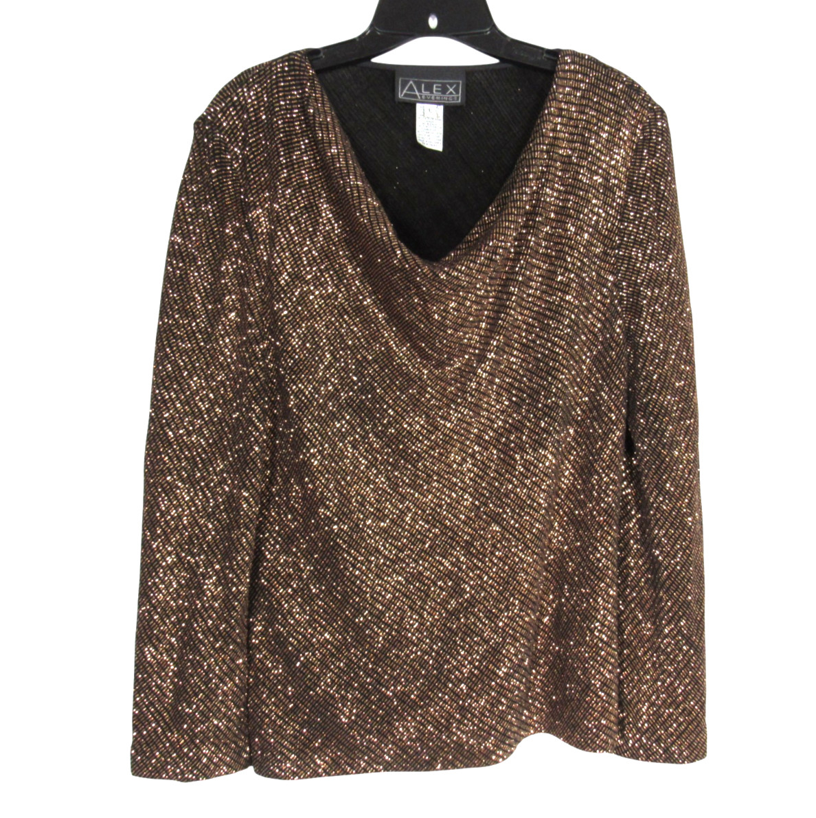 ALEX EVENINGS Shiny GOLD METALLIC STRIPES Cowl Neck FORMAL BLOUSE/TOP Sz L