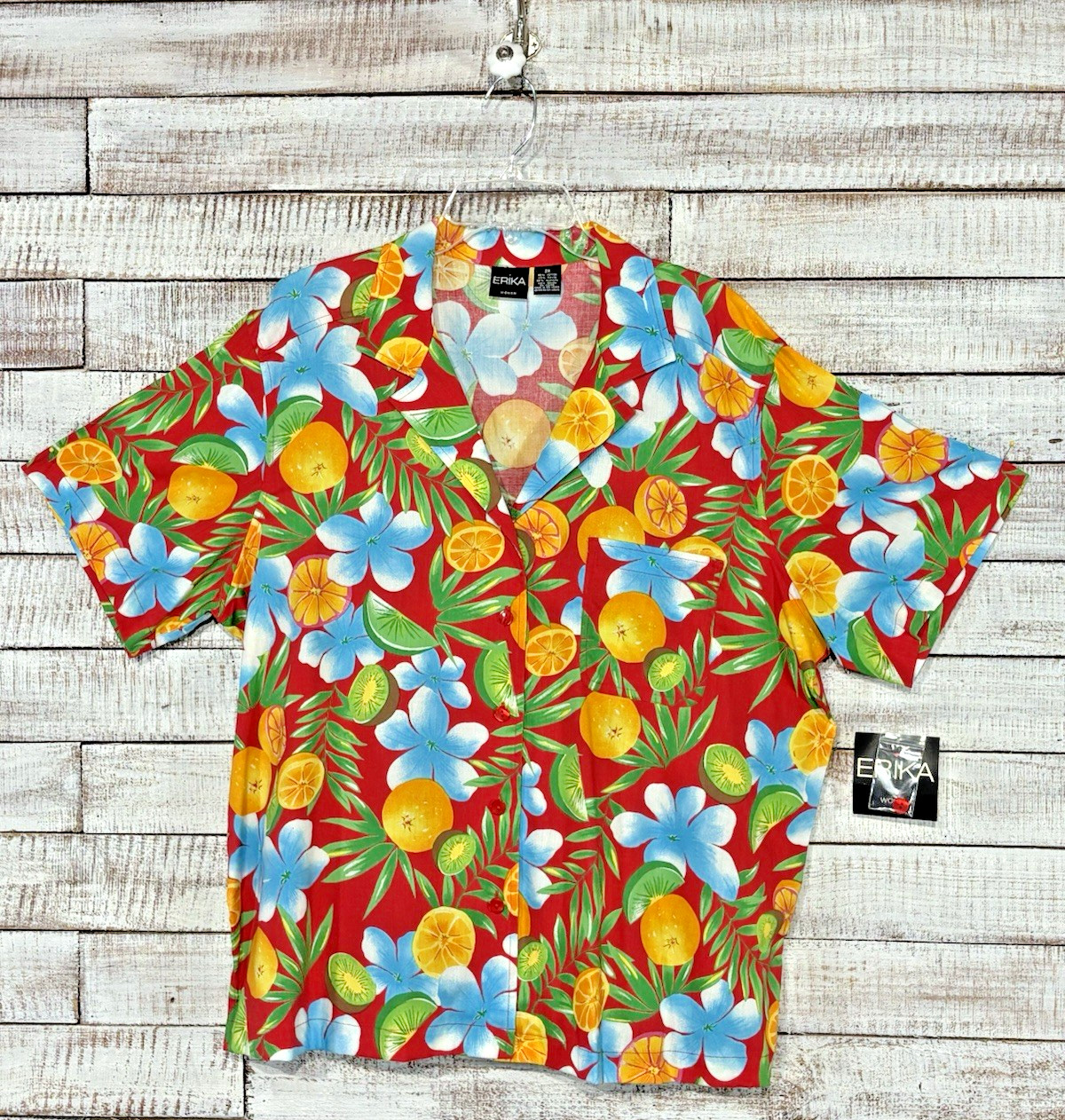 Vtg Erika Woman Citrus Fruit Tropical Camp Shirt Blouse Cotton Rayon NWT Plus 2X