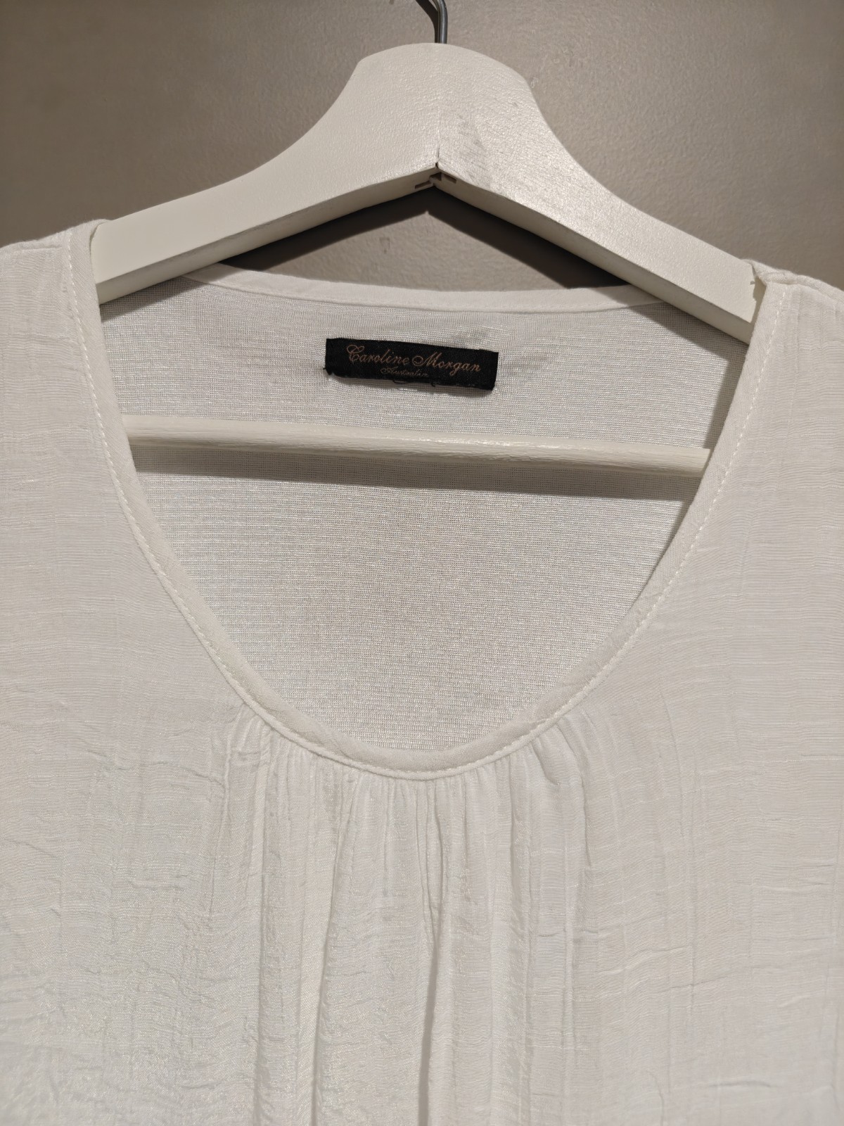 Size 8 Caroline Morgan White Lace Boho Blouse – Crochet Trim Tunic Top