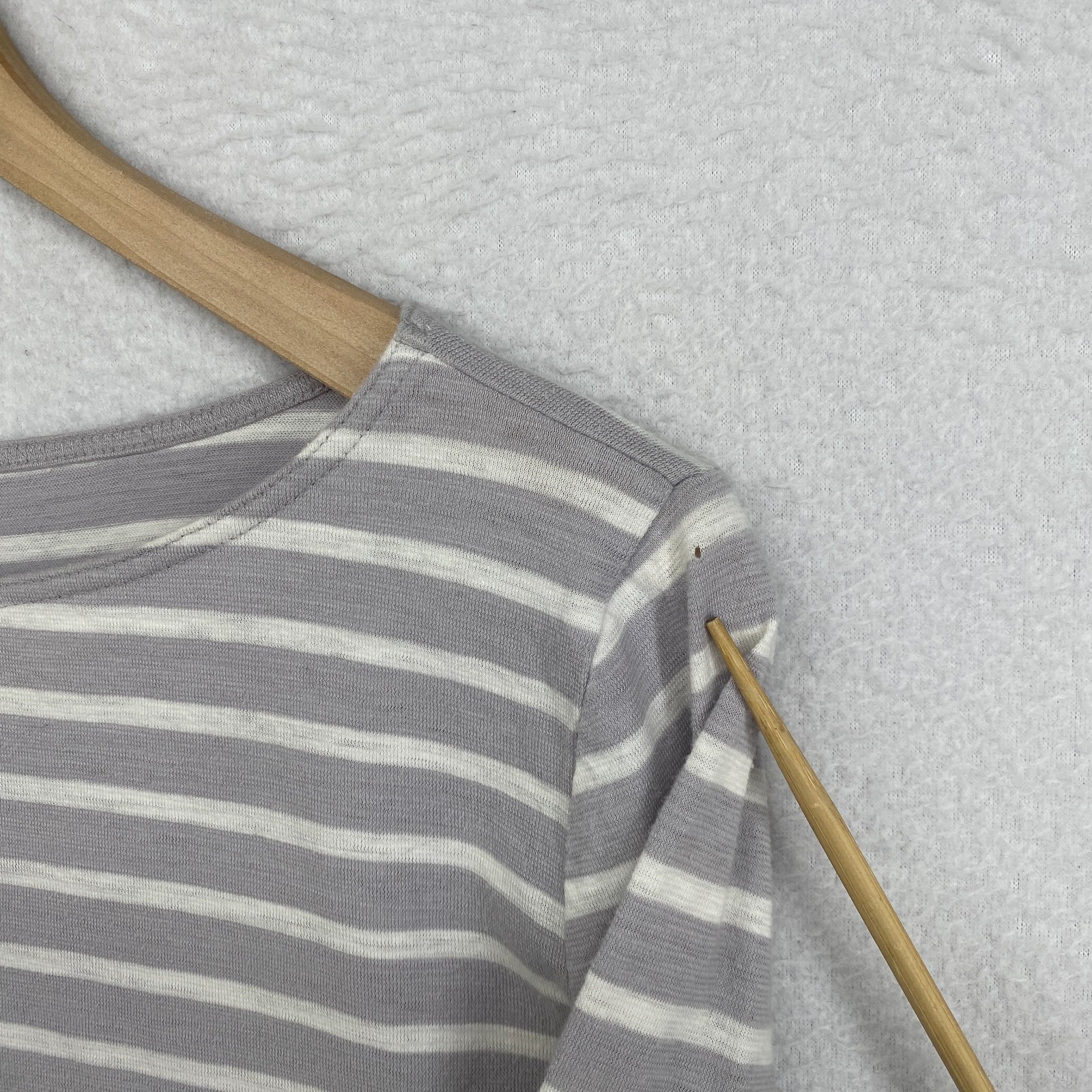 EILEEN FISHER Top L Organic Cotton Jersey Striped Boat Neck Long Sleeve Gray