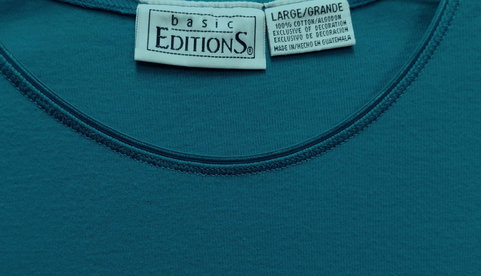 L BASIC EDITIONS KMART 100% COTTON STRETCH RIB KNIT BLUE SATIN TRIM TOP T-SHIRT