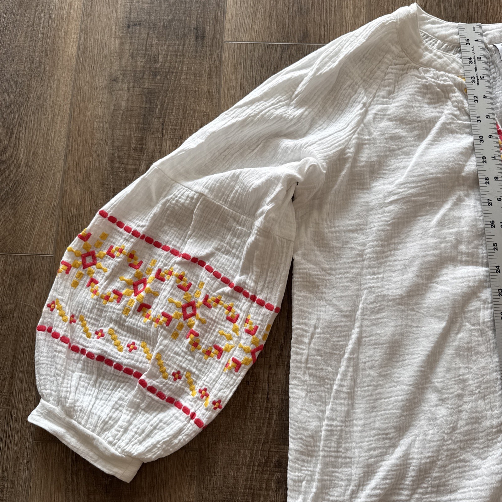 Grace + Karma Boho Blouse Top XL Embroidered White Gauze Cotton Festival E6