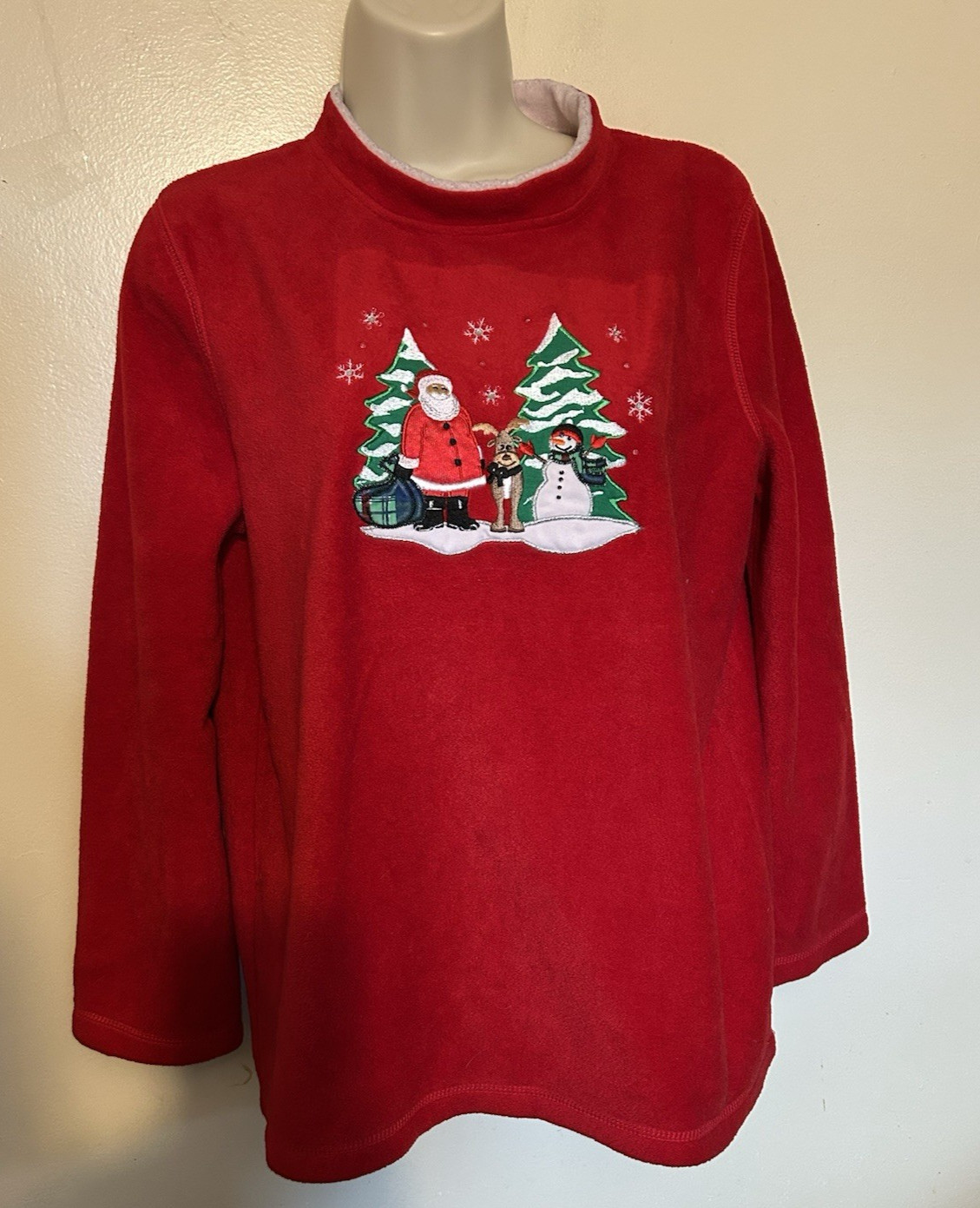 Madison Taylor Red Christmas Holiday Santa Snowman Reindeer Fleece Top Size S