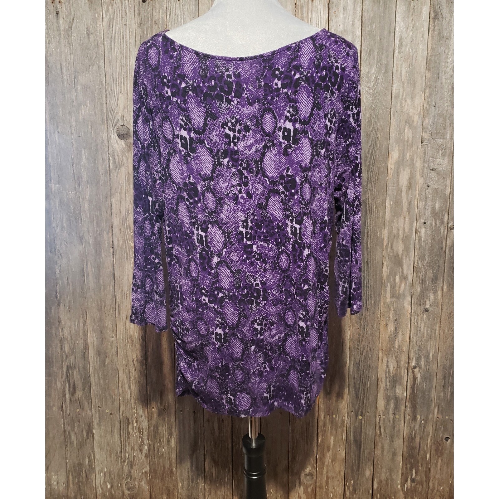 Lane Bryant 14 16 Top Purple Black Snake Knit Ruched Boho Moody Casual Edgy Mod