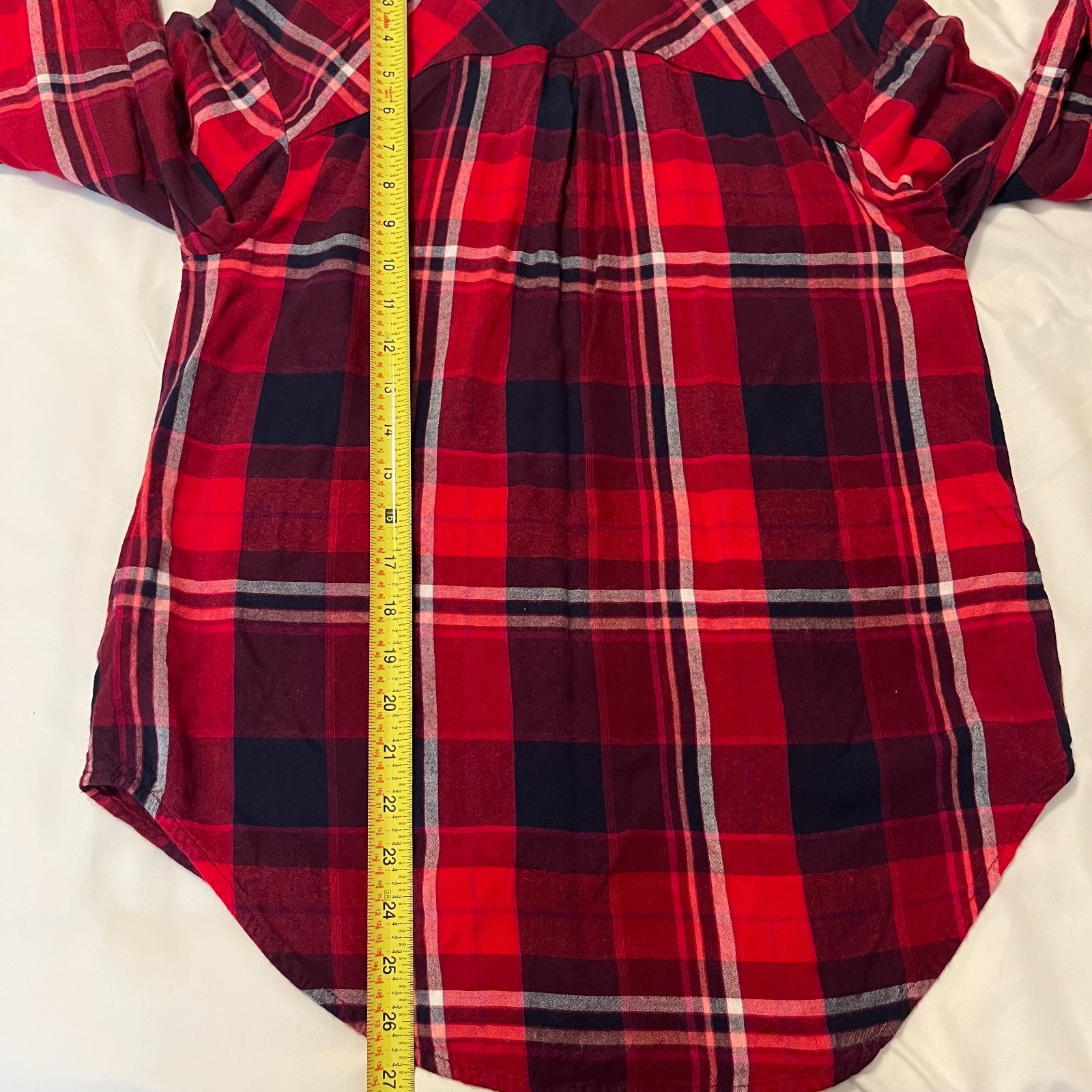 A NEW DAY Red Plaid Flannel Button Up Shirt Womens Small Autumn Americana Cabin