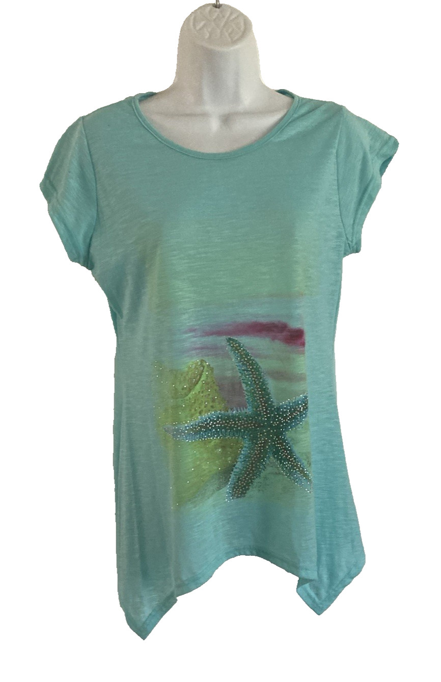 India Boutique Tunic Top One Size Multicolored Beaded Starfish Lagenlook Coastal