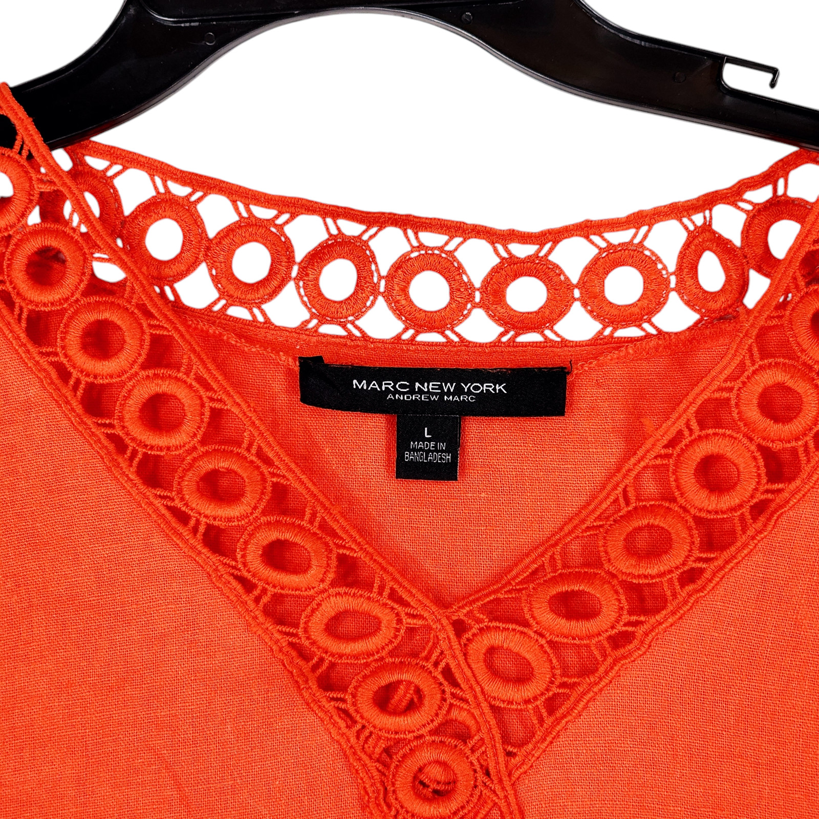 Marc New York Linen Crop Top L Womens Orangr Boxy Eyelet Lagenlook Nat Wings NEW