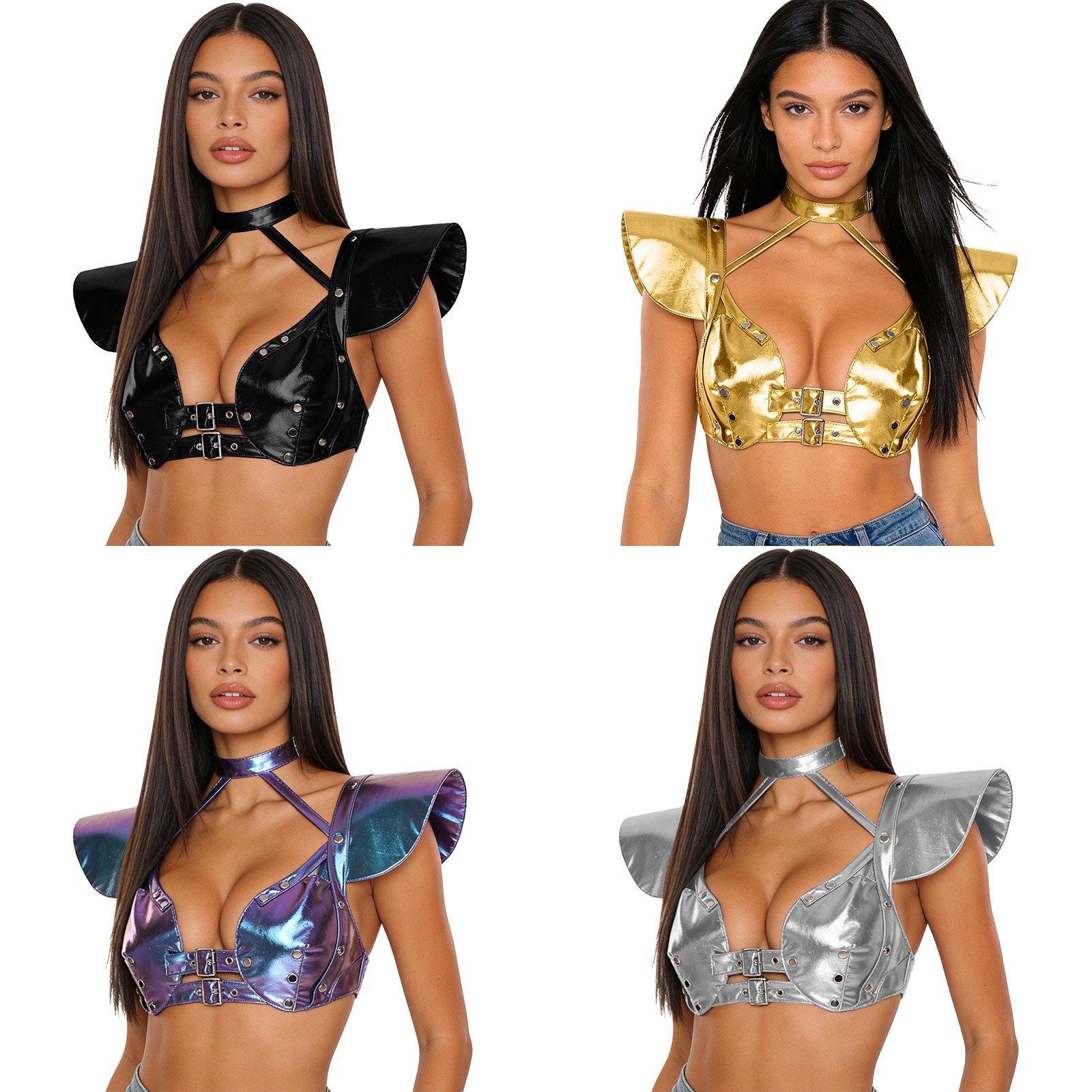 Women Vest Armor Bustier Patent Top Latex Nightwear Shiny Party Halter Glossy