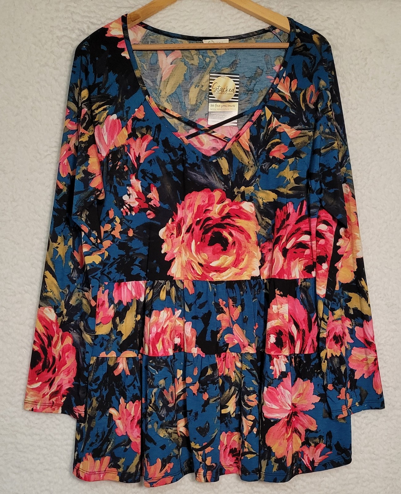 BE Stage Womens Floral Blouse Size 2XL NEW NWT Long Sleeve Baby Doll USA 1511