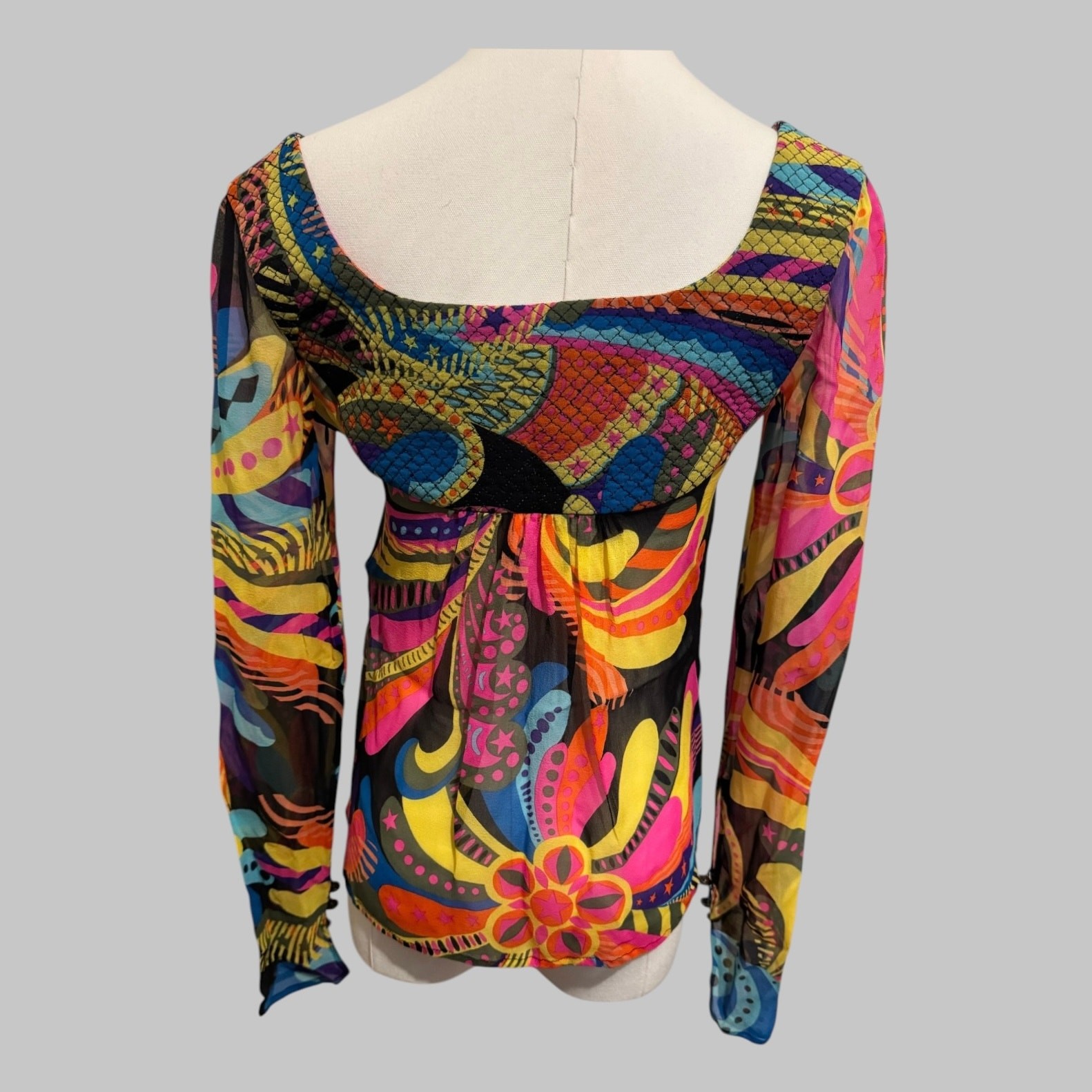Gianni Versace Vintage Couture F/W 2002 Runway Psychedelic Silk Blouse 40 (S)