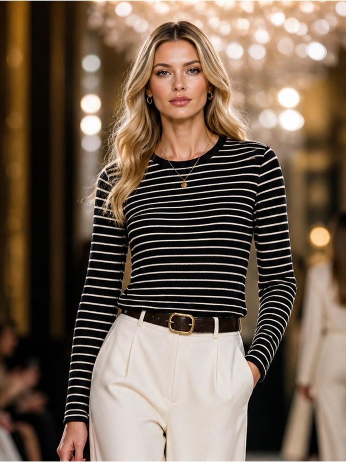 ZARA Black & Cream Striped Long Sleeve Top Size M