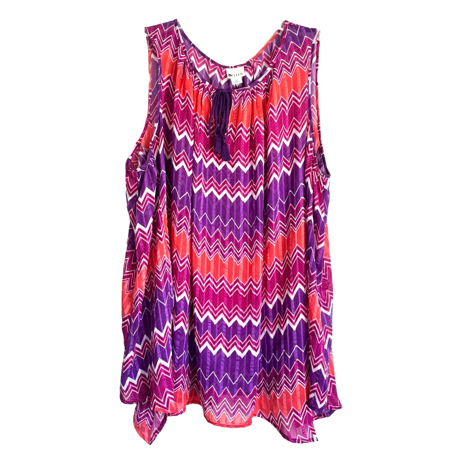 Stylus Chevron Tassel Tie Tank Top Purple Orange V-Neck Sleeveless Size 3X