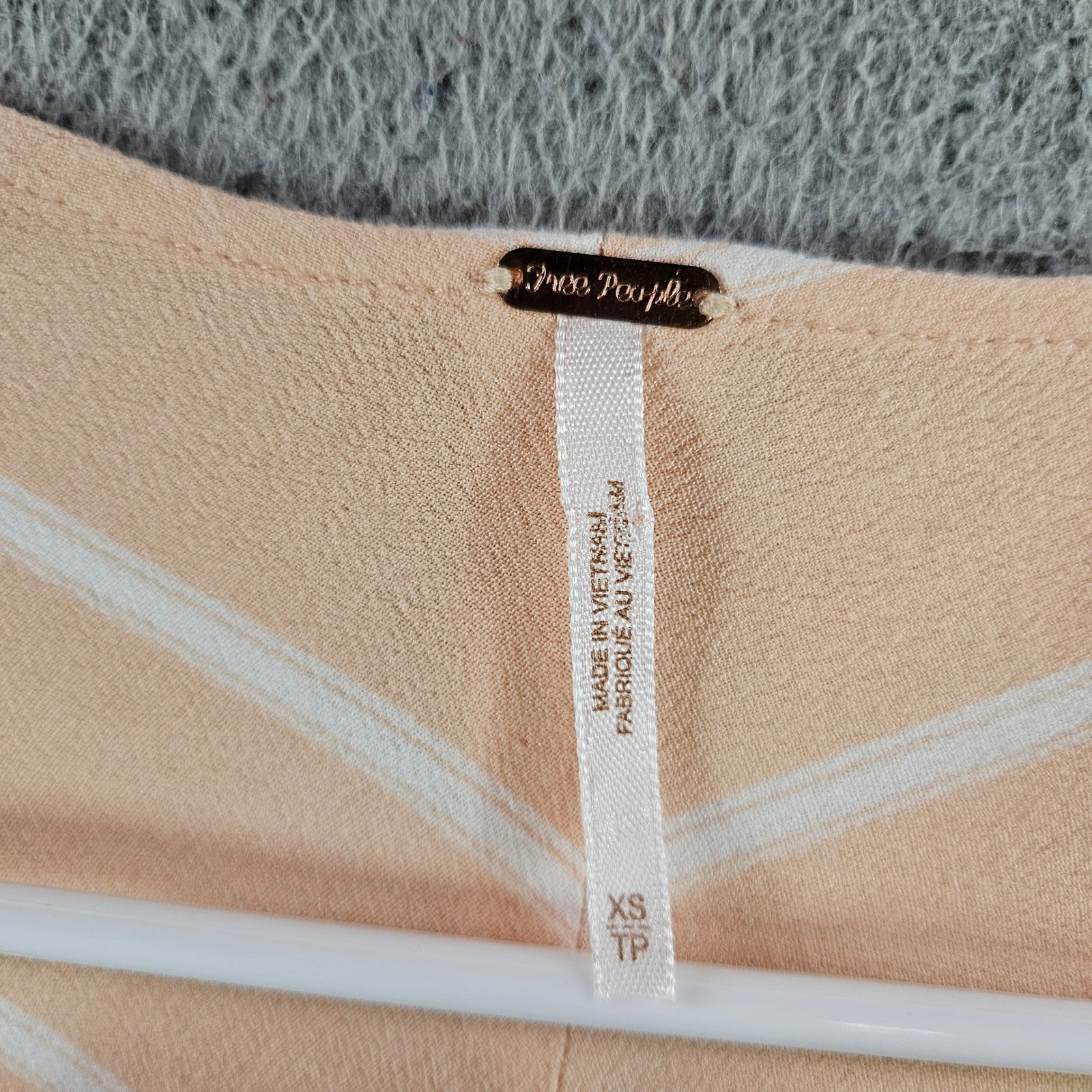 Free People Peach Striped V-Neck Ruffle Crop Blouse Long Sleeve XS
