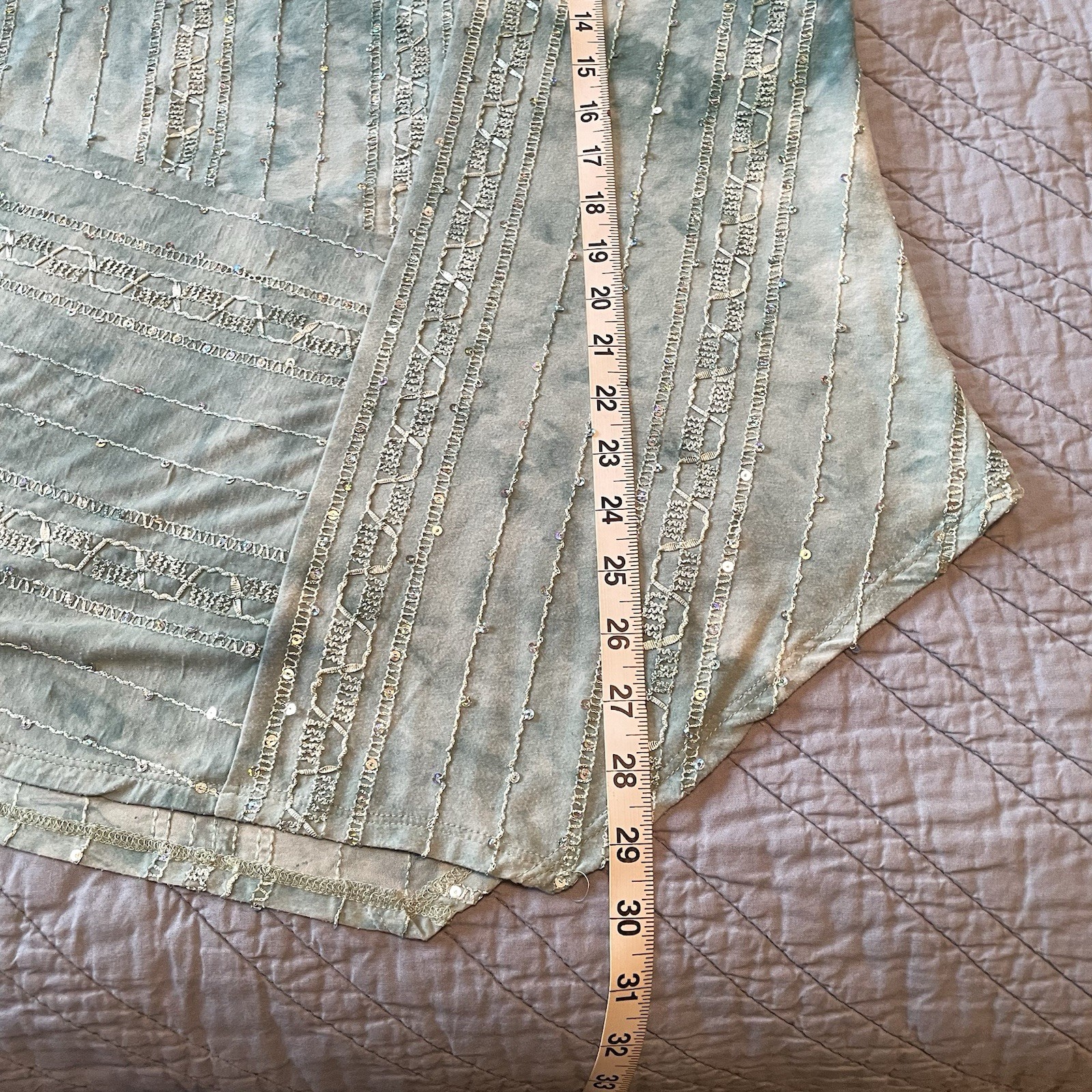 Sami & Jo Blouse Woman’s Large Sage Green Sequins Textured Fairy Boho Festival