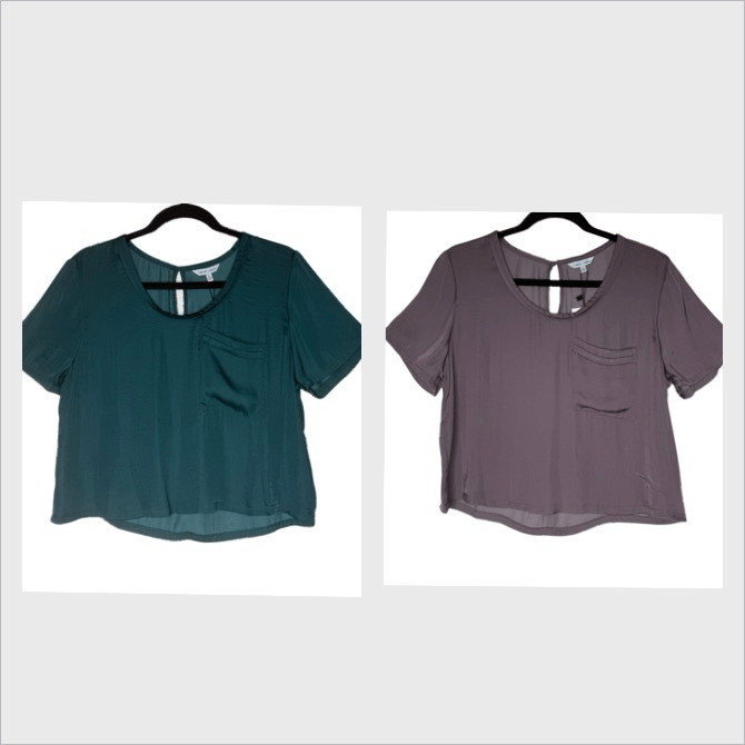 NEW Naked Zebra Tops Bundle of Green & Mauve Satin Cropped Tops Sz L Minimalist