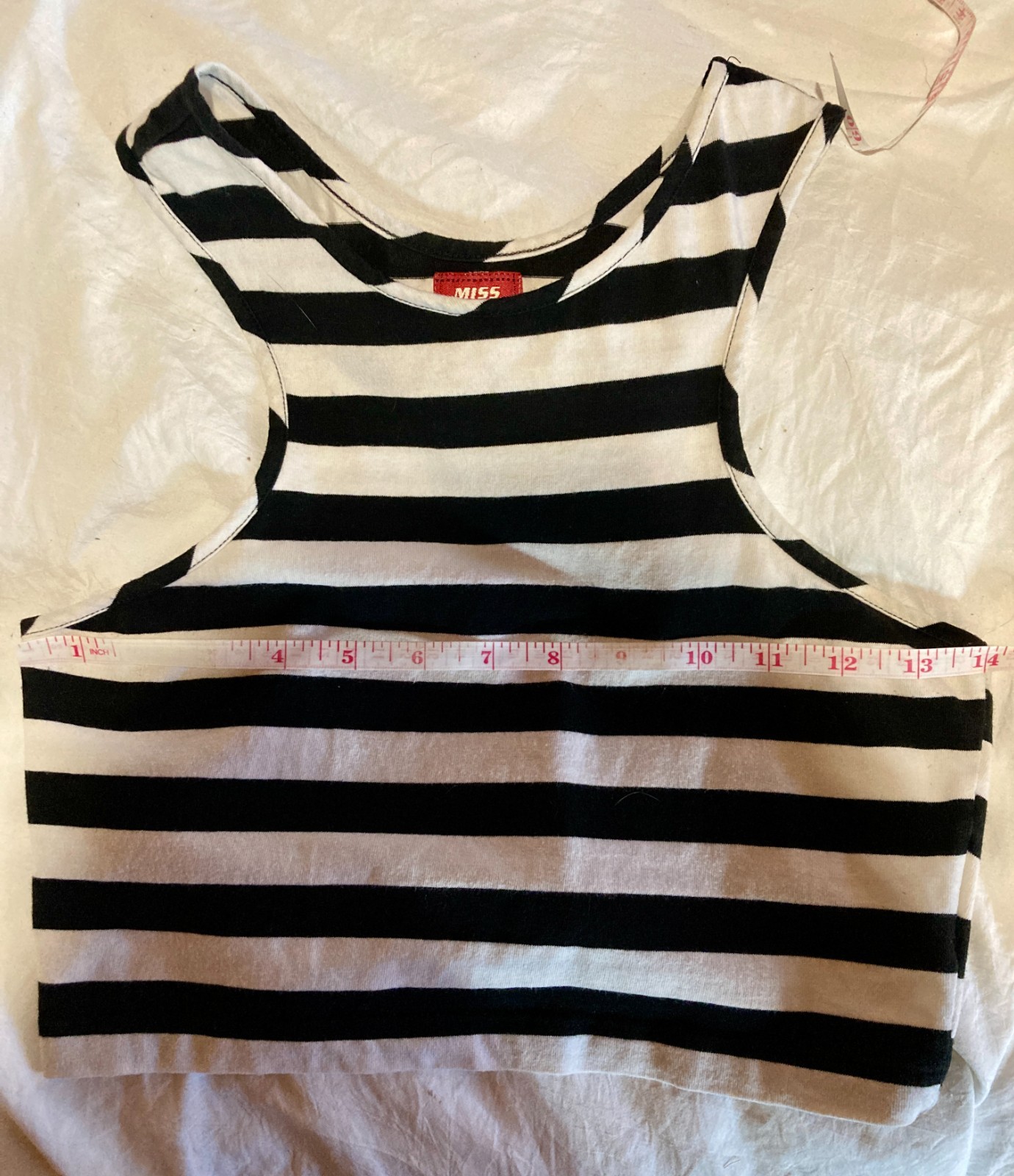 Vintage Miss Sixty Striped Racerback Crop Top Tank Black White Y2K 90s Grunge M
