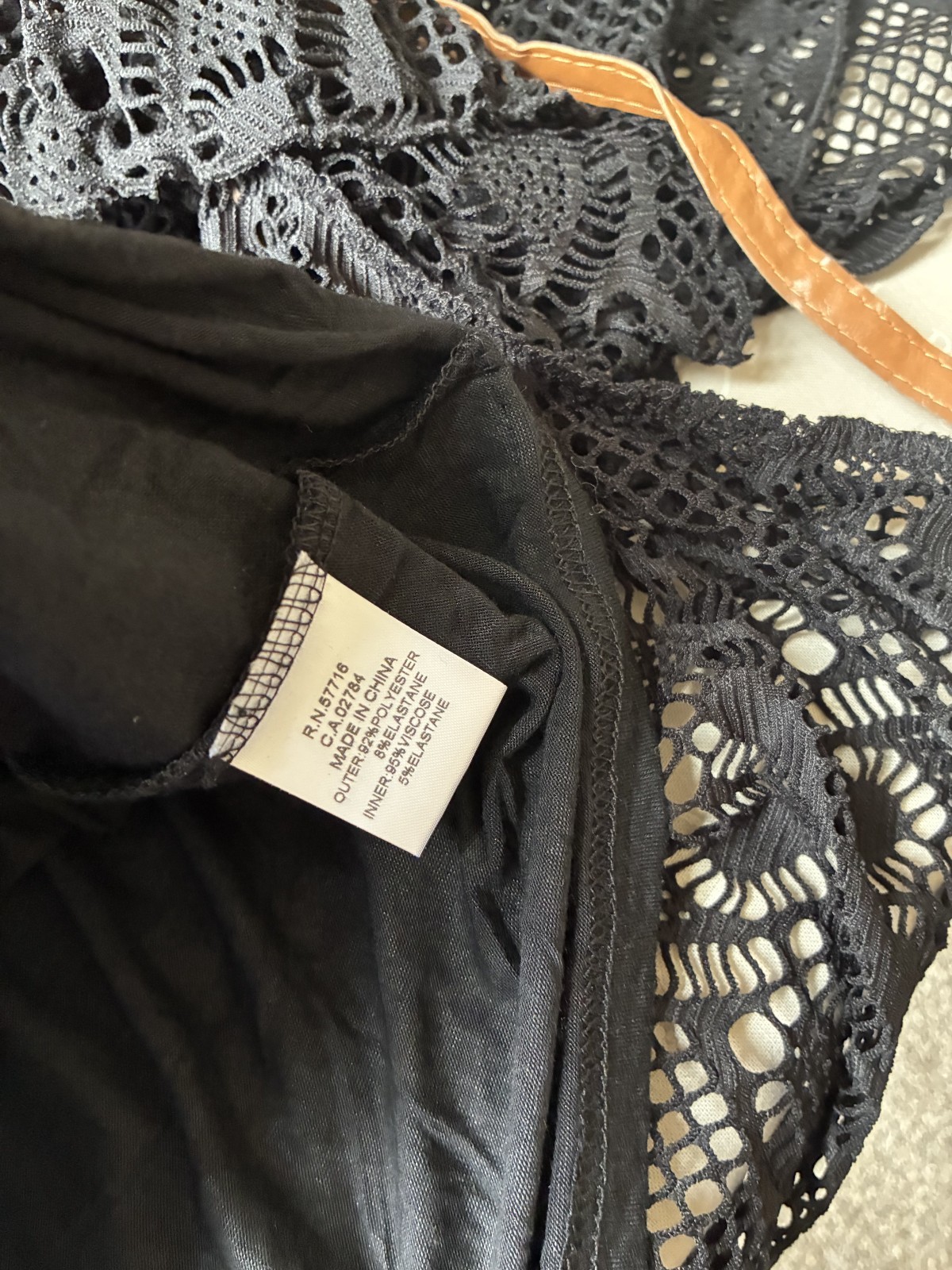 NWT Papillon Black Crochet Lace Belted Poncho Top Camisole Set Medium