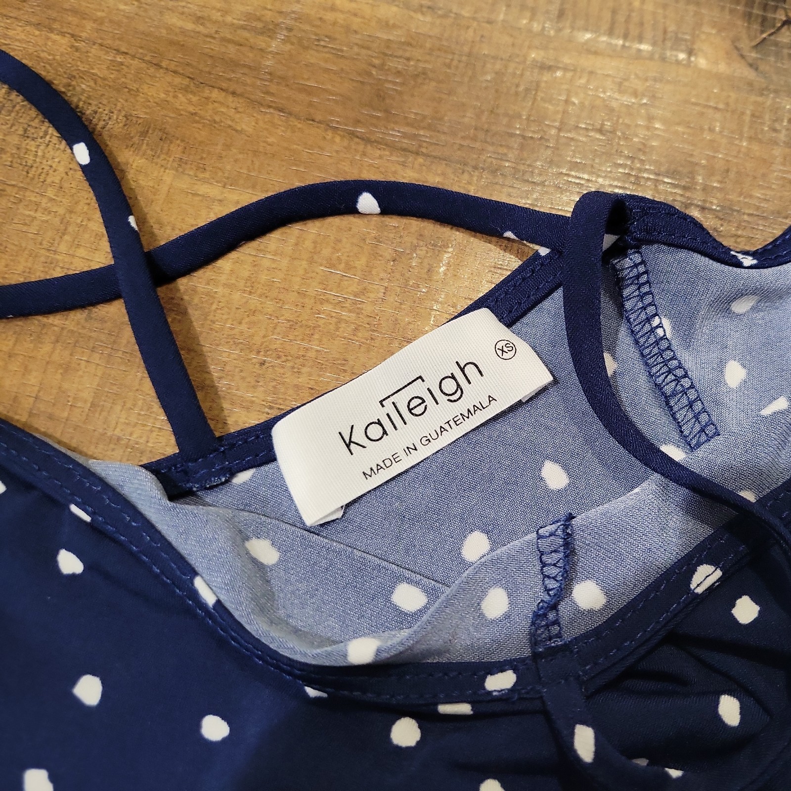 Kaileigh Navy Blue Polka Dot Cold Shoulder Flutter Sleeve Top XS