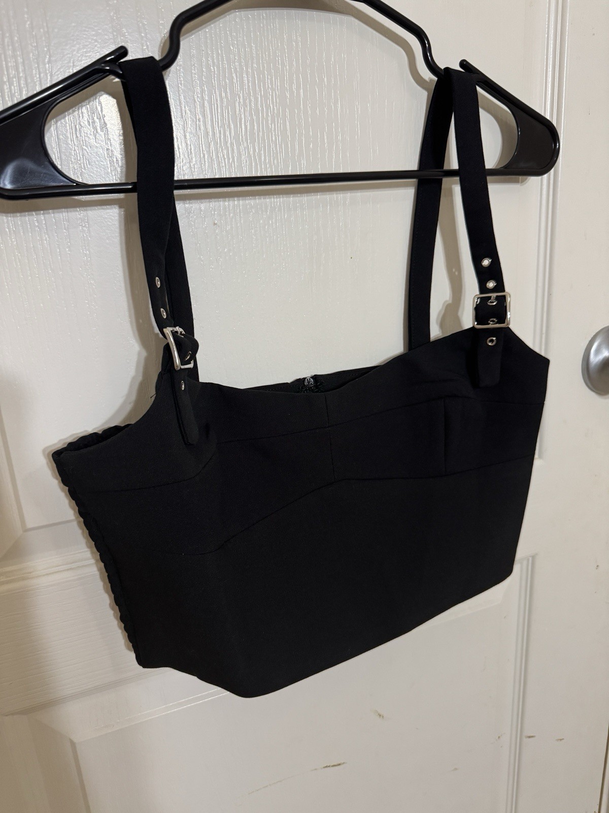 Amanda Uprichard Revolve Black Blythe Buckle Strap Crop Top Bustier Corset Sz M
