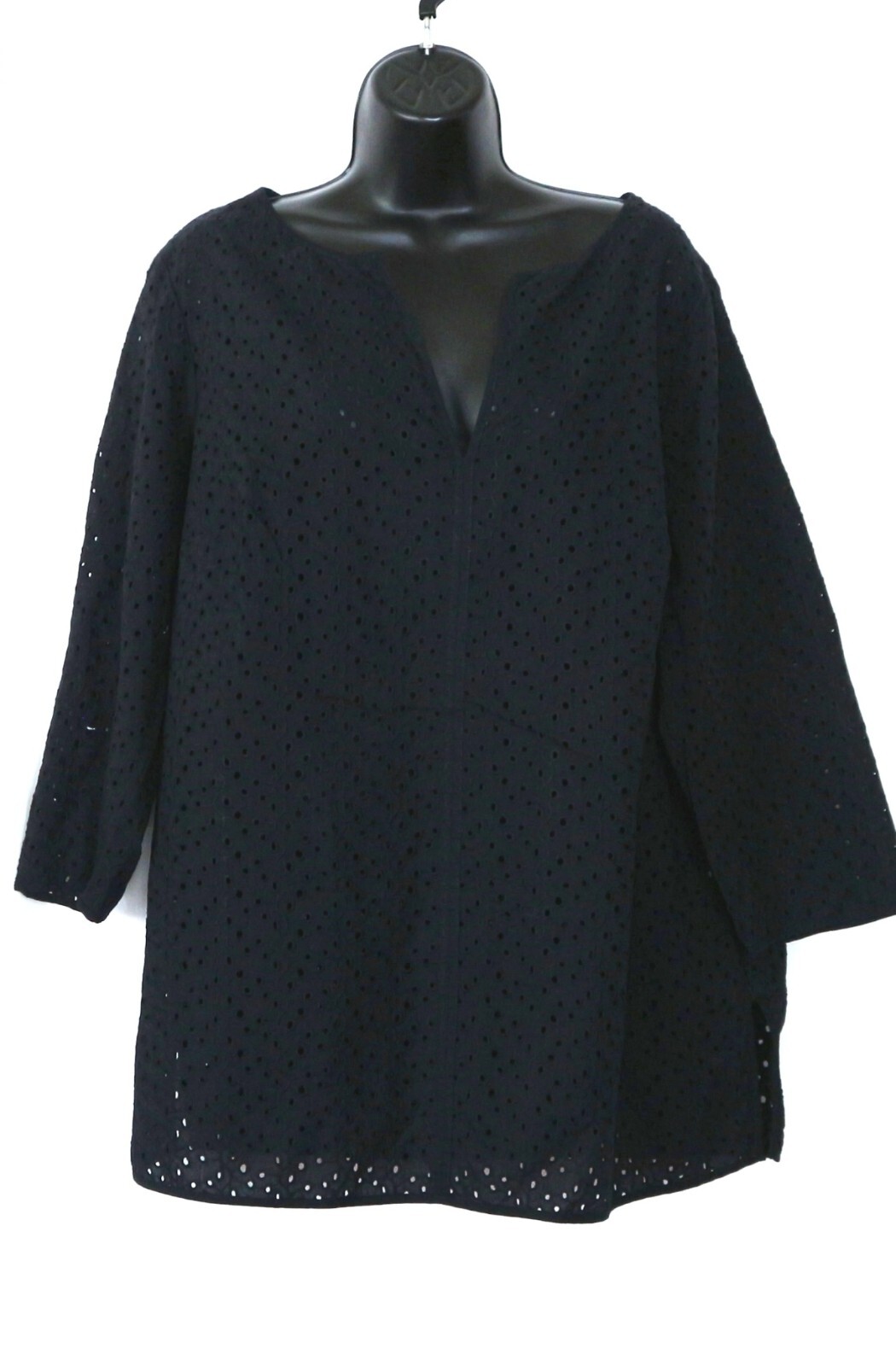 TALBOTS WOMAN Black Cotton Eyelet Layering Tunic 48 In Chst 29 In Lng Sz 1X EXC