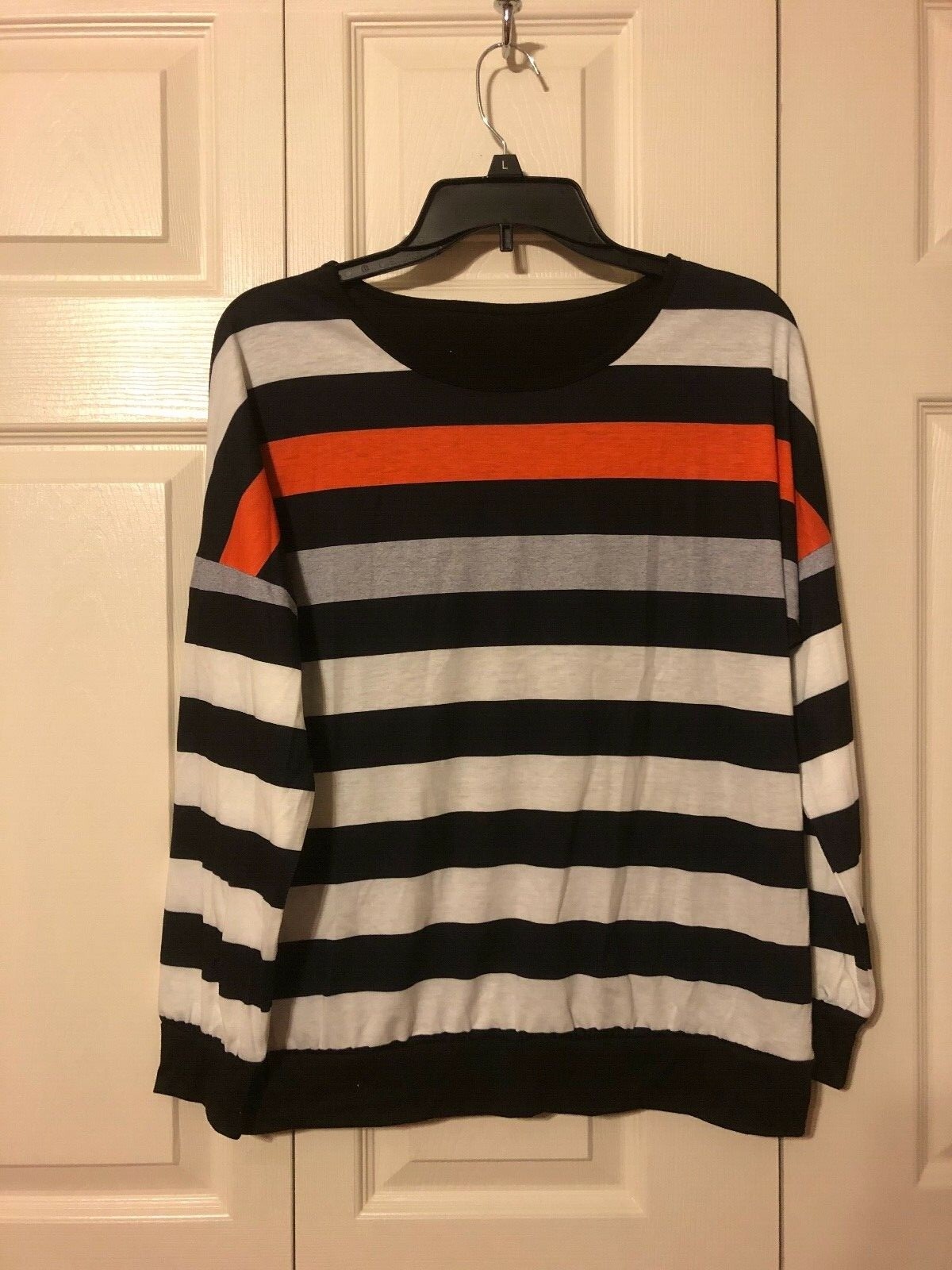 Moonmandy Black, White, Gray, and Red Striped Blouse Size S NEW