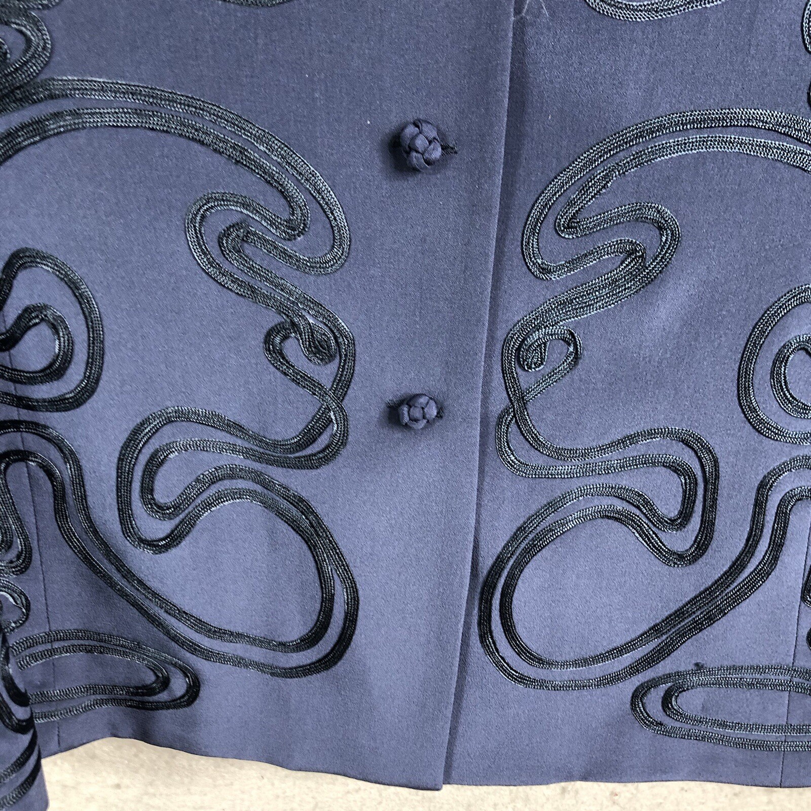 Old Money Top Womens L Dusty Blue Silk Scroll Ribbon Event Luxury Statement