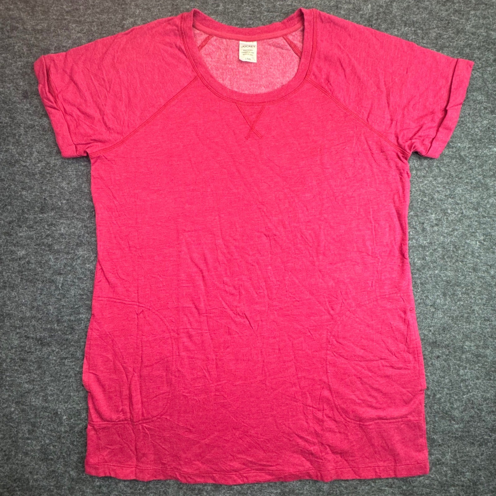 Jockey Short Sleeve Crew Neck Shirt Womens Large Pink Side Pockets Fleece Lined