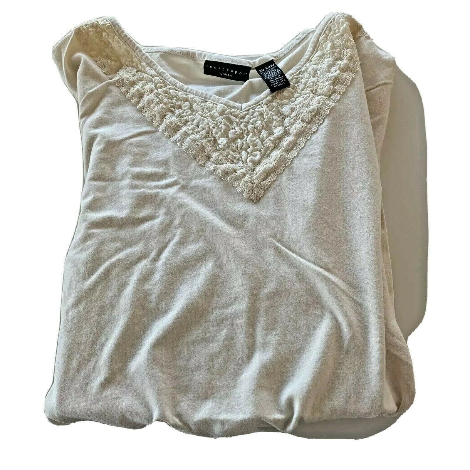 Apostrophe Stretch Top Shirt Womens Plus 20 22W 3/4 Sleeve White Ivory