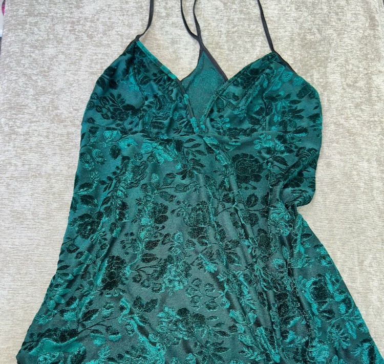 Vintage Babydoll Emerald Green Velvet Burnout Cami Top Goth Whimsical Romantic