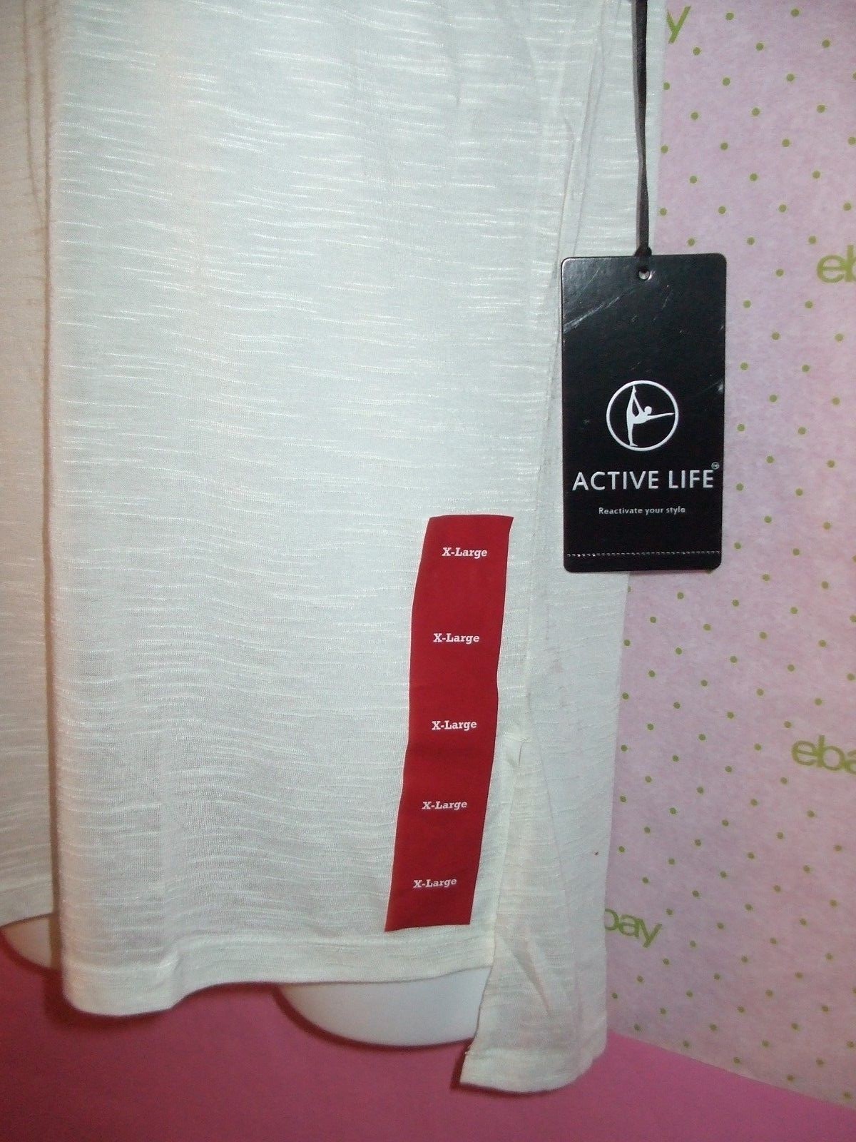 $44 ACTIVE LIFE MOON WHITE XXL SPLIT HIP TEE TOP LATTICE SHOULDER BLOUSE FASHION