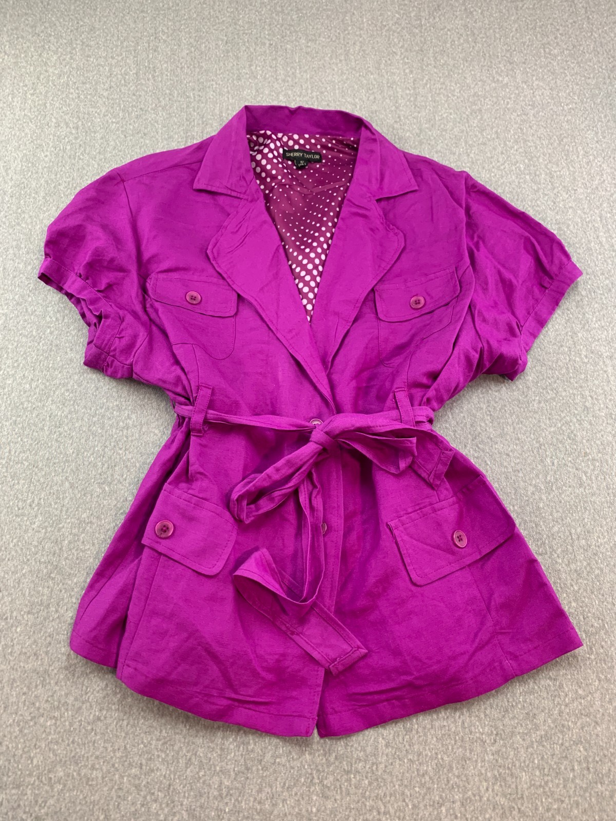 Sherry Taylor Puff Sleeve Jacket Blouse Womens Plus 2X Fushia Belted Career Cool