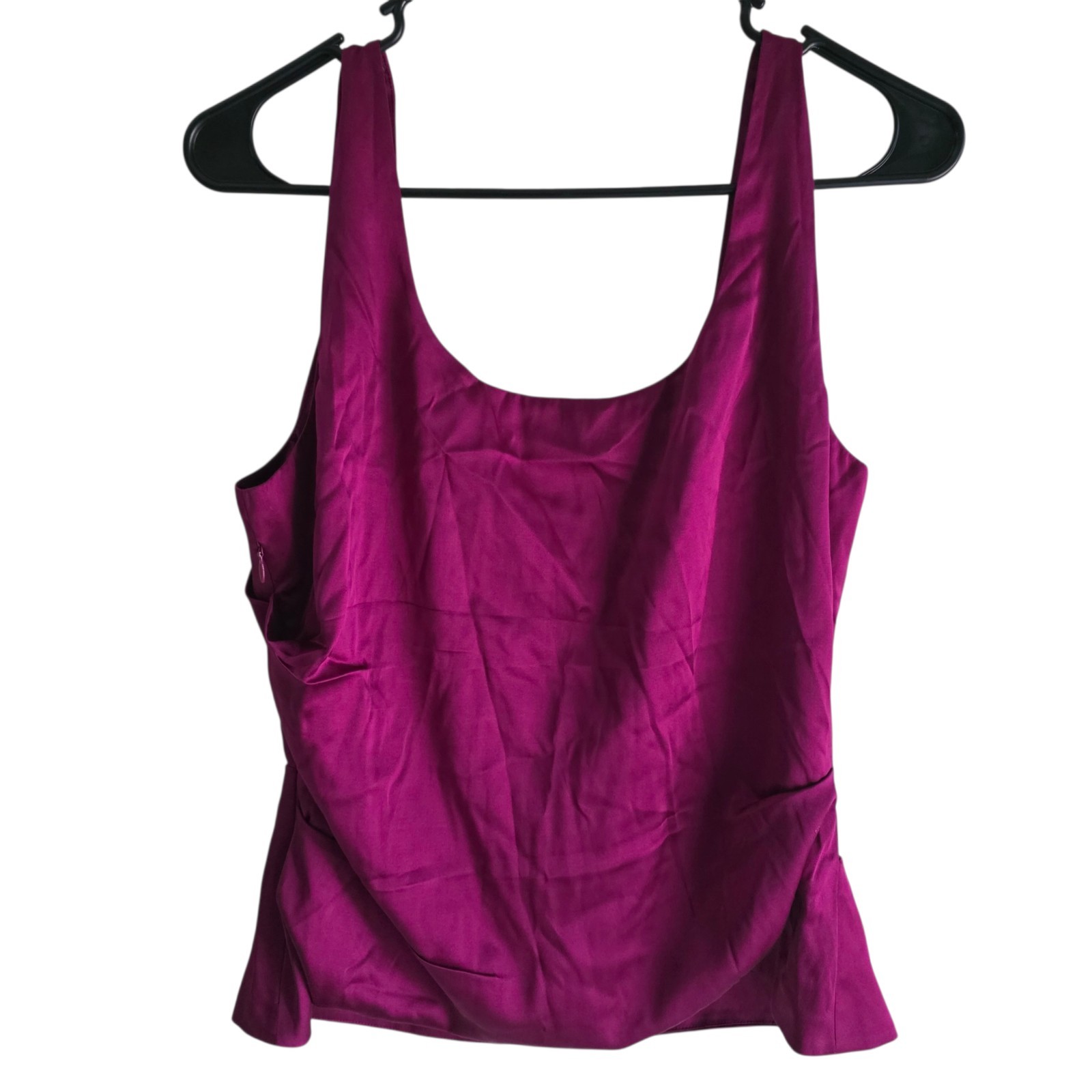 Elie Tahari Luxury Silk Blend Tank Top Blouse Womens L Magenta Purple Draped